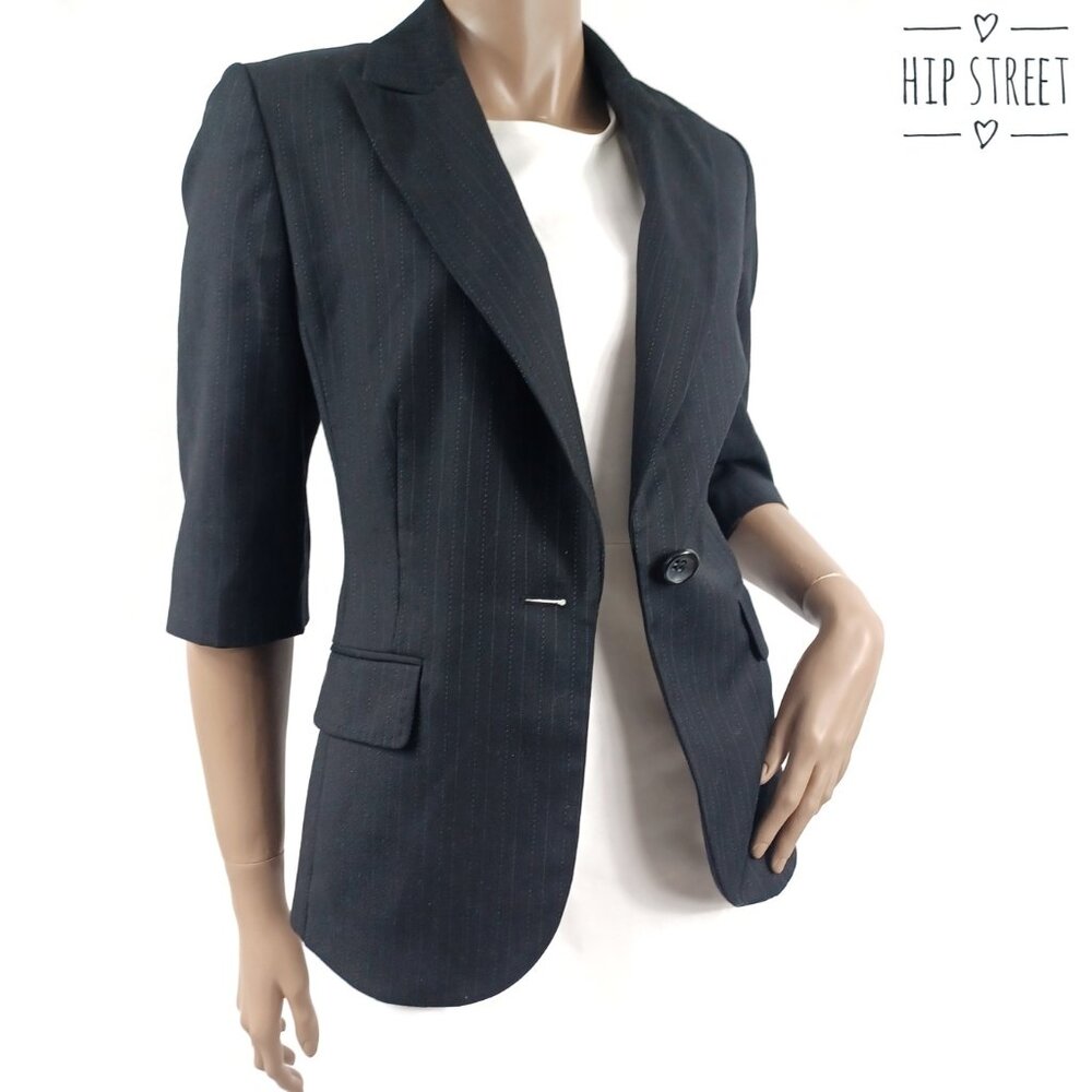 ANN TAYLOR Elbow Sleeve One Button Pinstripe Blazer Jacket 12